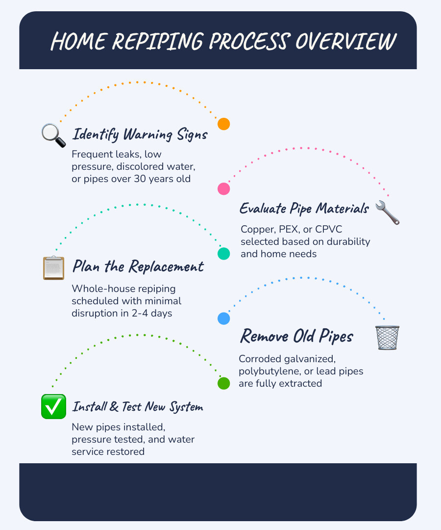 overview infographic of the home repiping process from signs to materials to timeline infographic