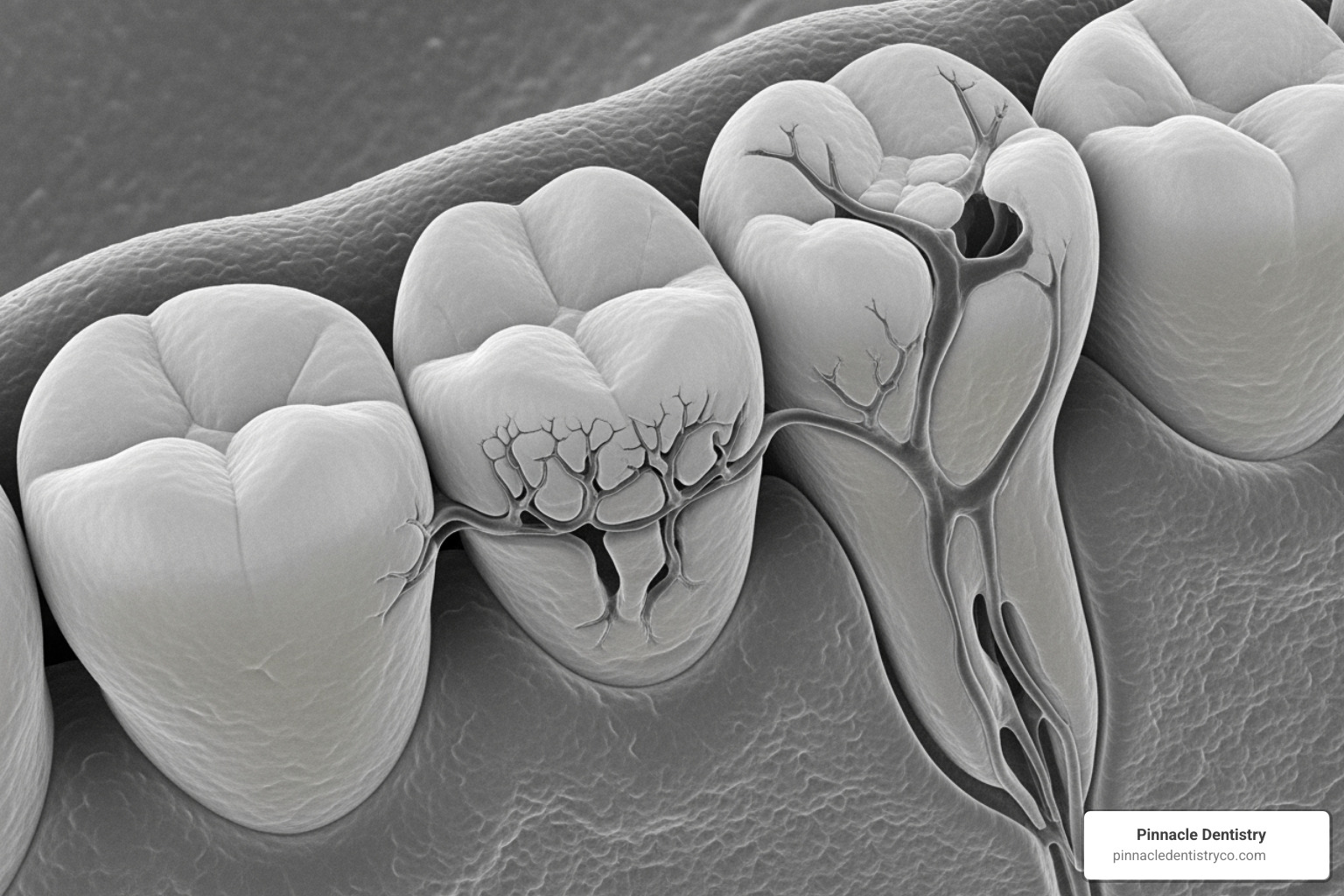 Microscopic view of exposed dentin tubules showing pathways to the tooth nerve