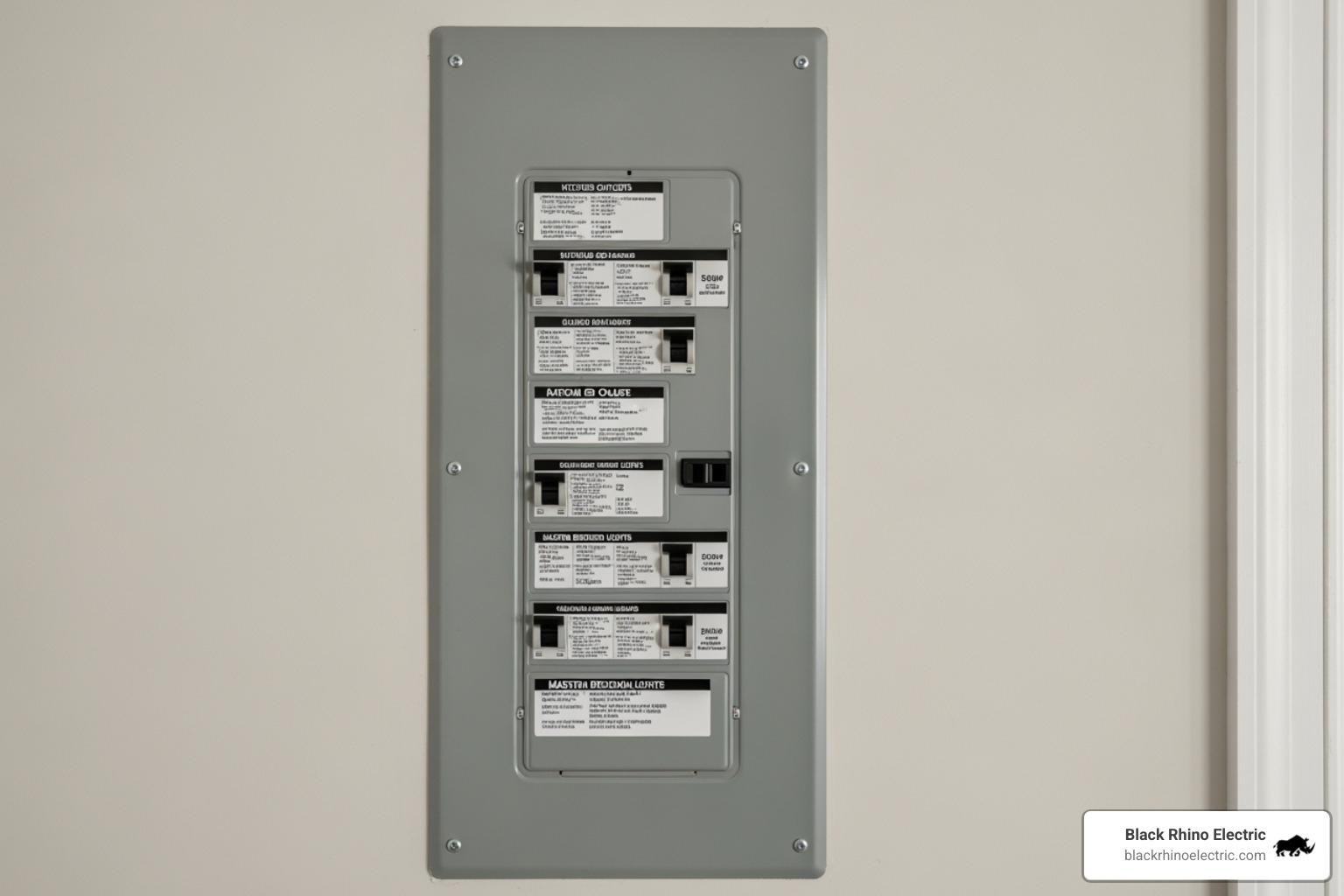 A newly installed, perfectly labeled 200-amp electrical panel