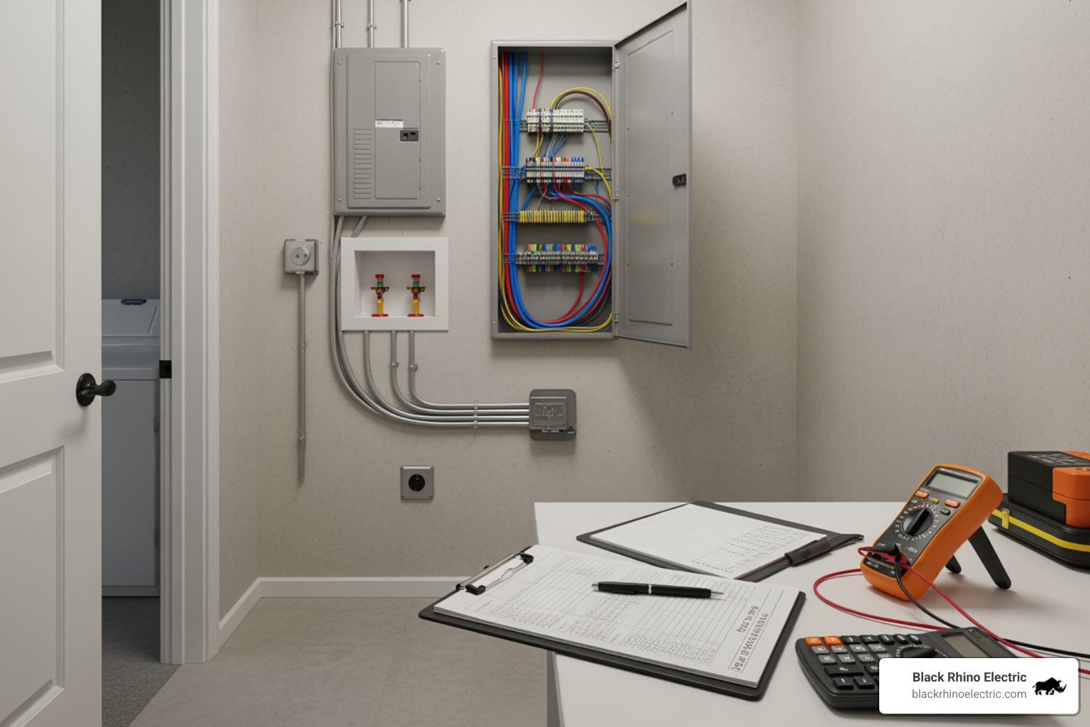 A professional electrician performing a home electrical load calculation