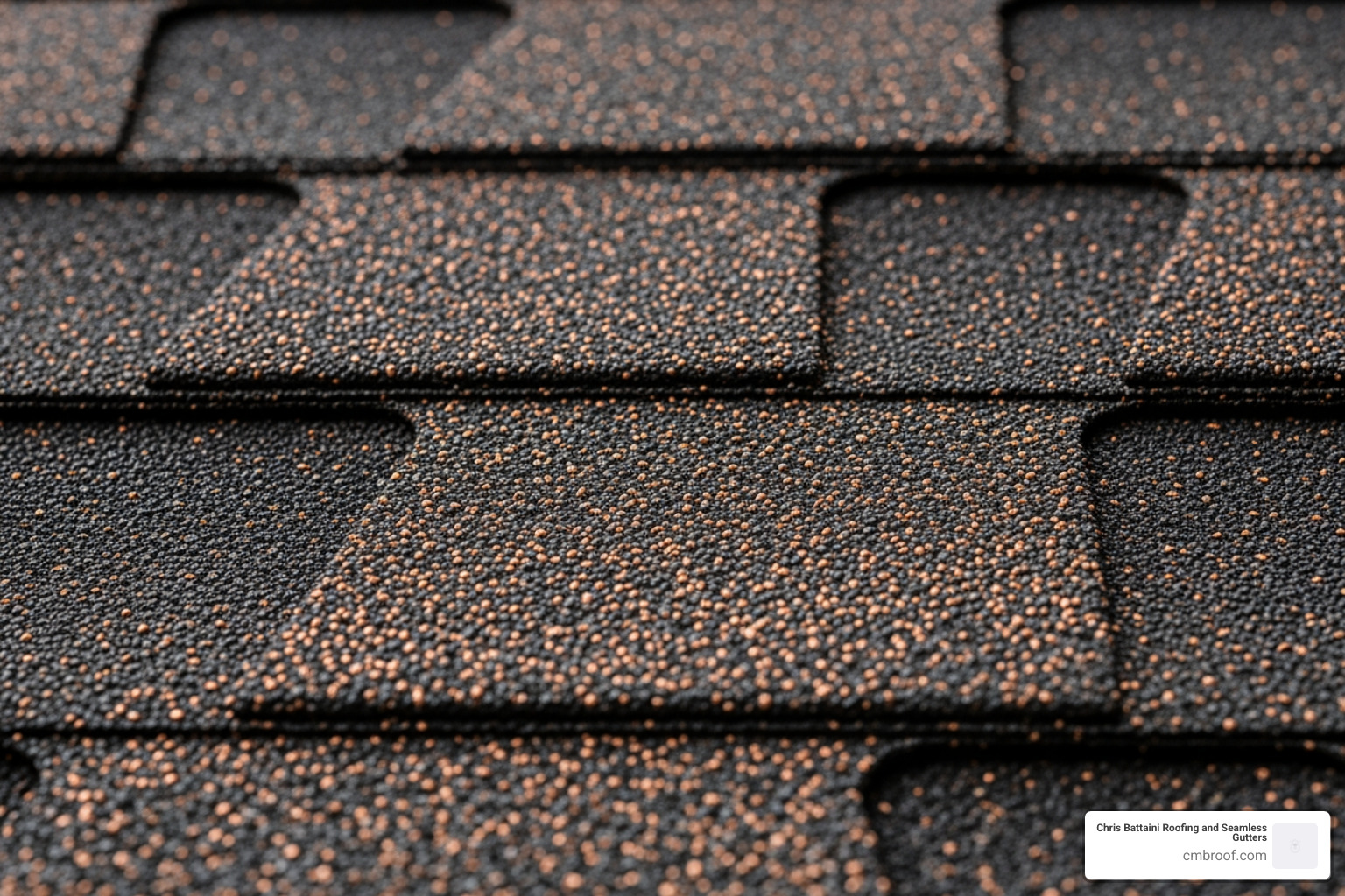 Detailed view of StreakGuard copper-lined granules resisting algae growth on a shingle