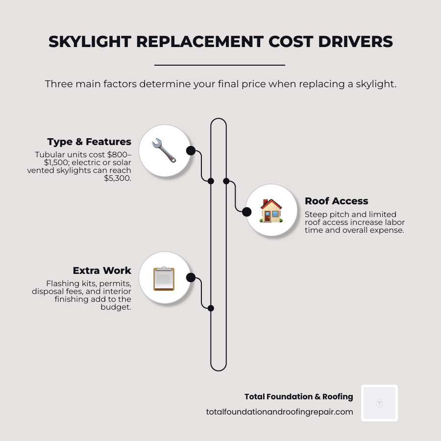 Infographic showing skylight replacement cost ranges by type from tubular to solar vented infographic Infographic showing skylight replacement cost ranges by type from tubular to solar vented infographic