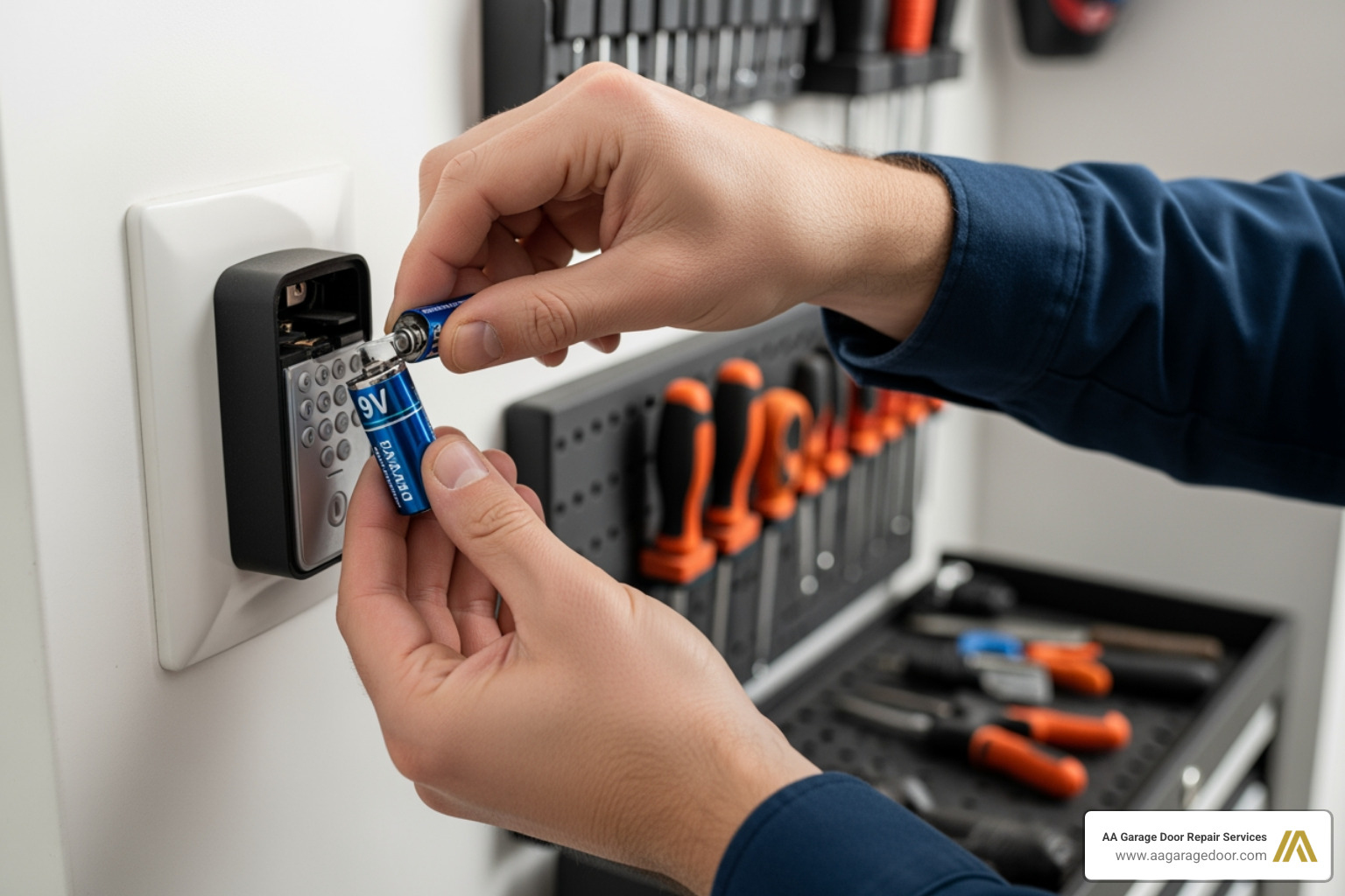 replacing a 9V battery in a garage door keypad