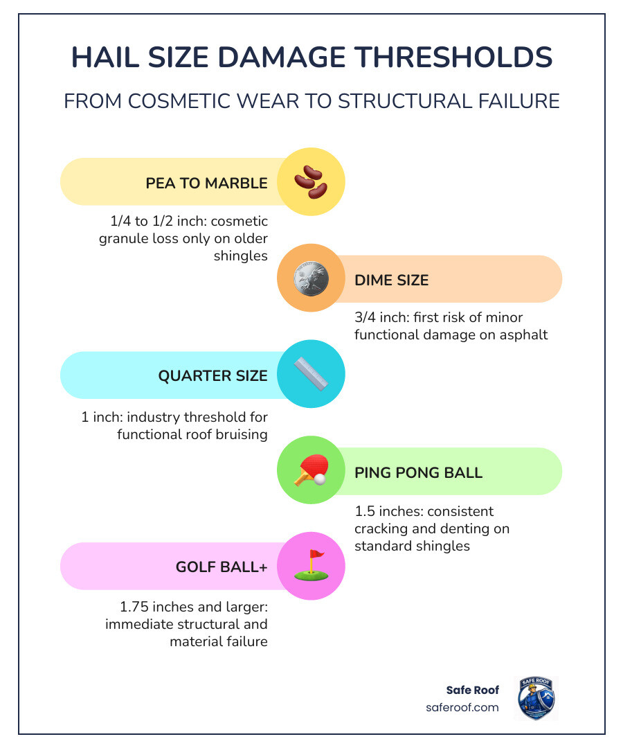 Hailstone size comparison scale from pea size to baseball size infographic