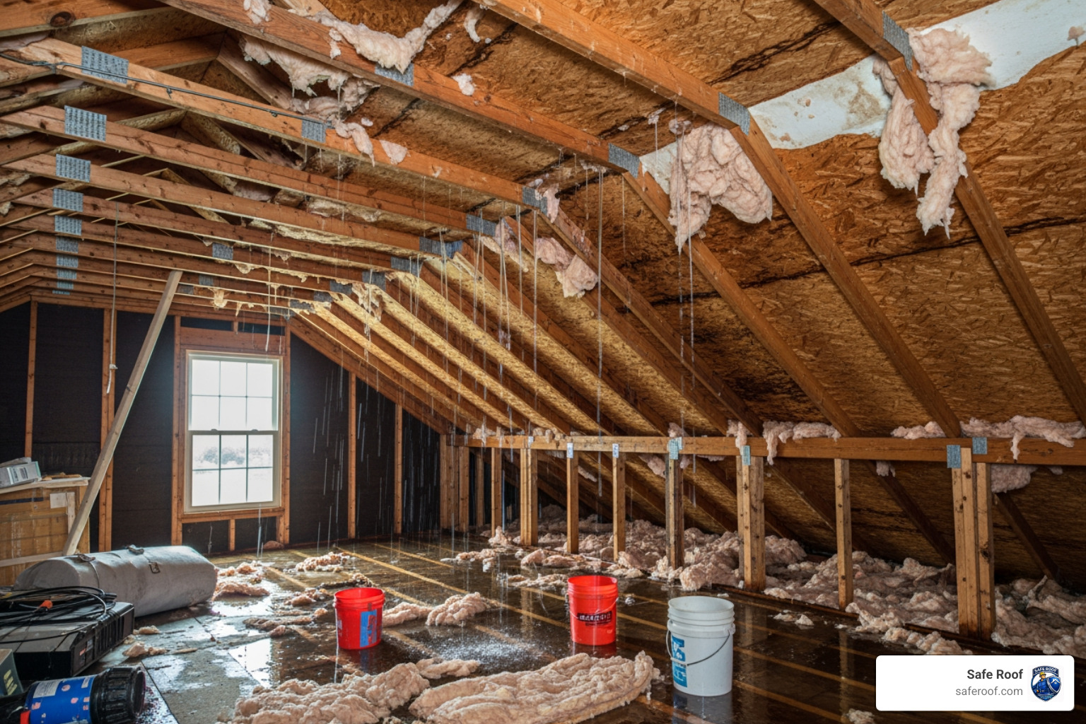 Water leak inside home caused by untreated roof hail damage