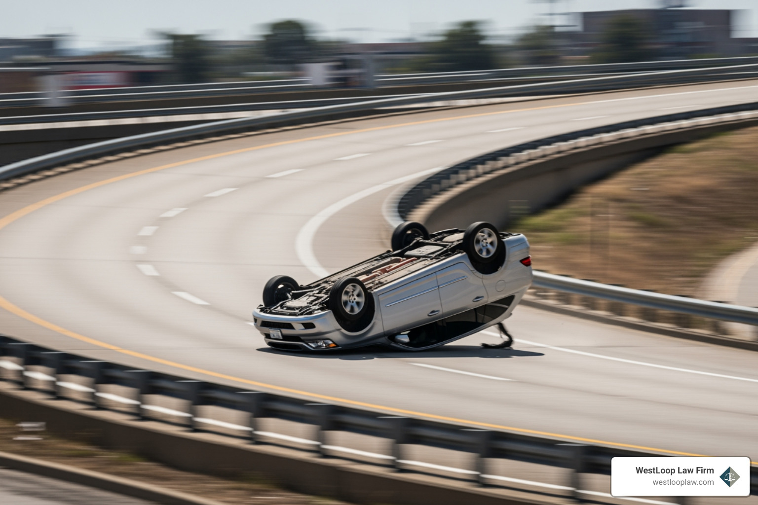 SUV rolling over on a curved highway ramp SUV rolling over on a curved highway ramp