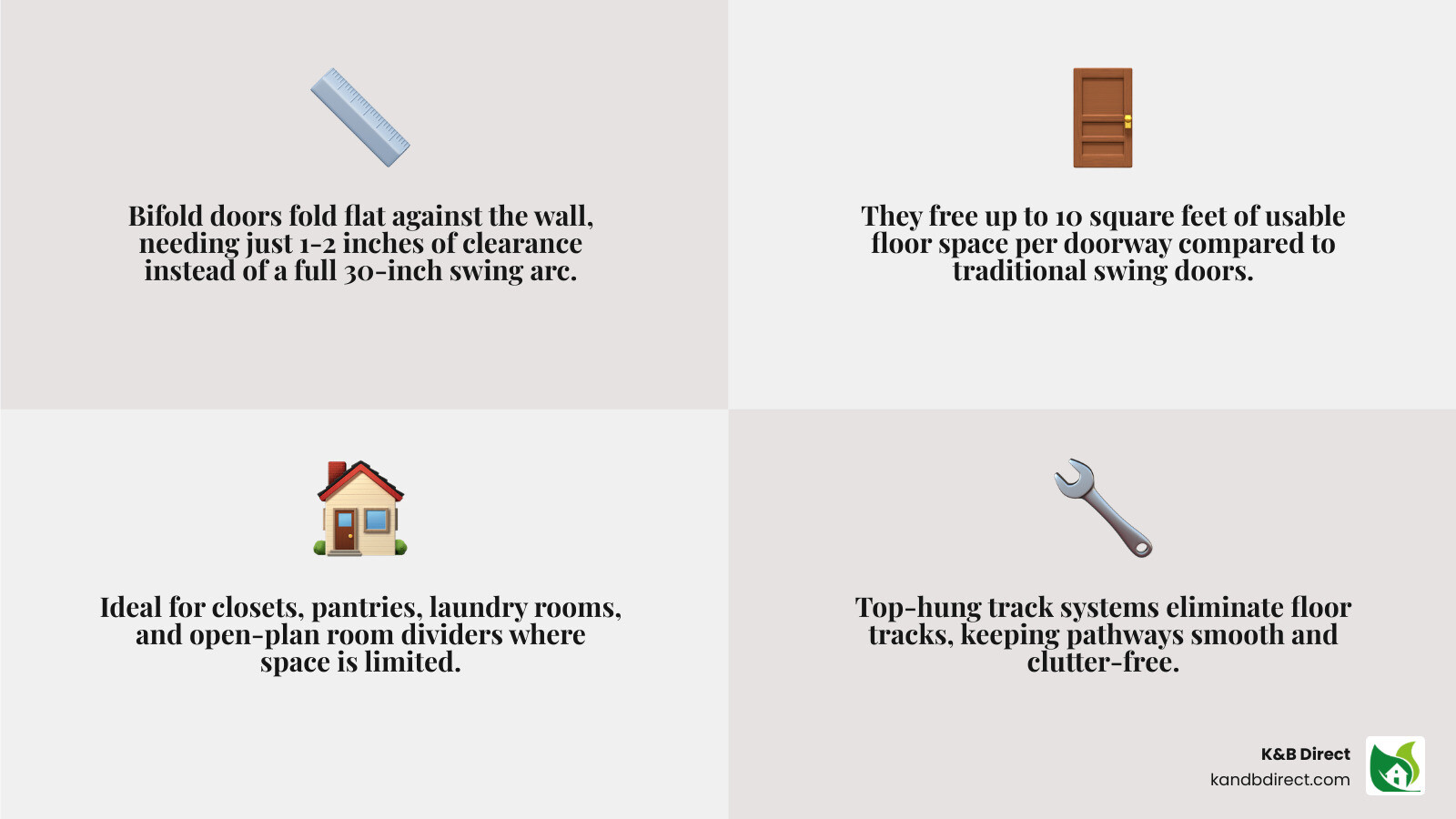 Infographic showing bifold door types, installation styles, and best use locations in the home infographic