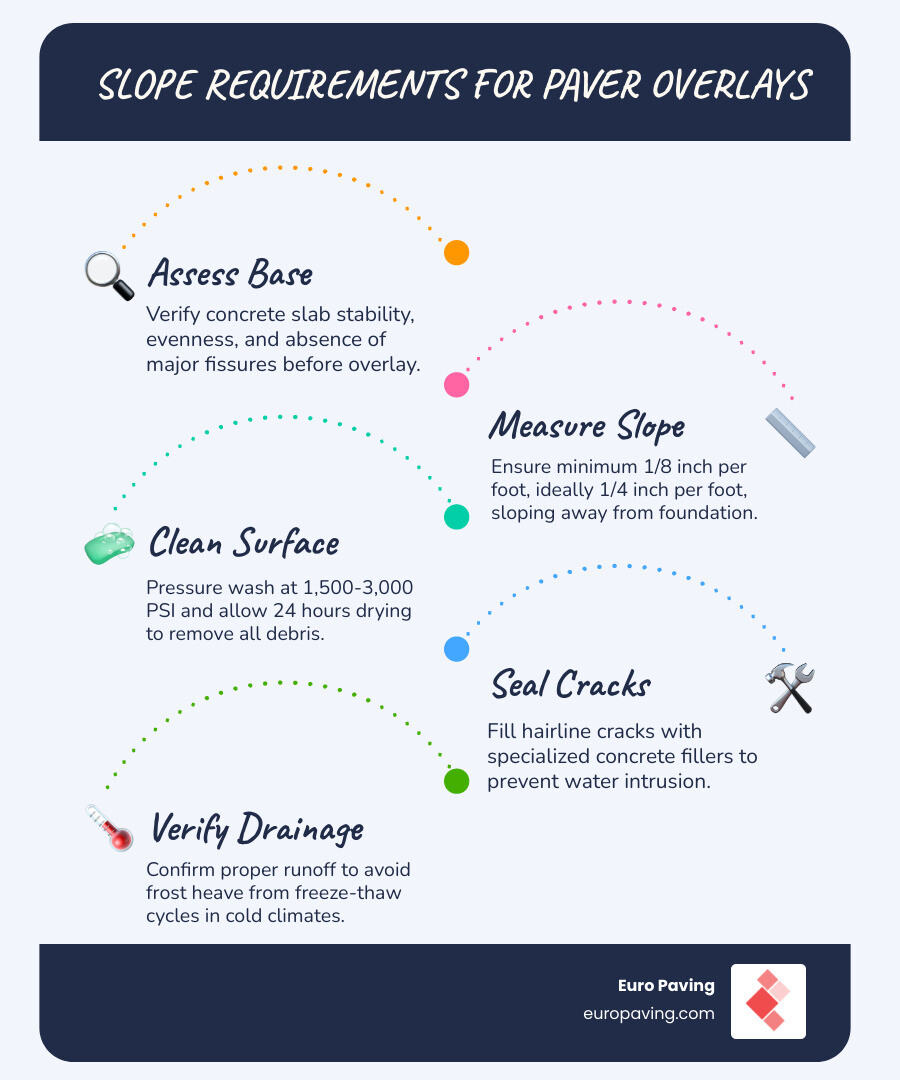 Infographic detailing the 1/4 inch per foot slope requirement for proper walkway drainage infographic