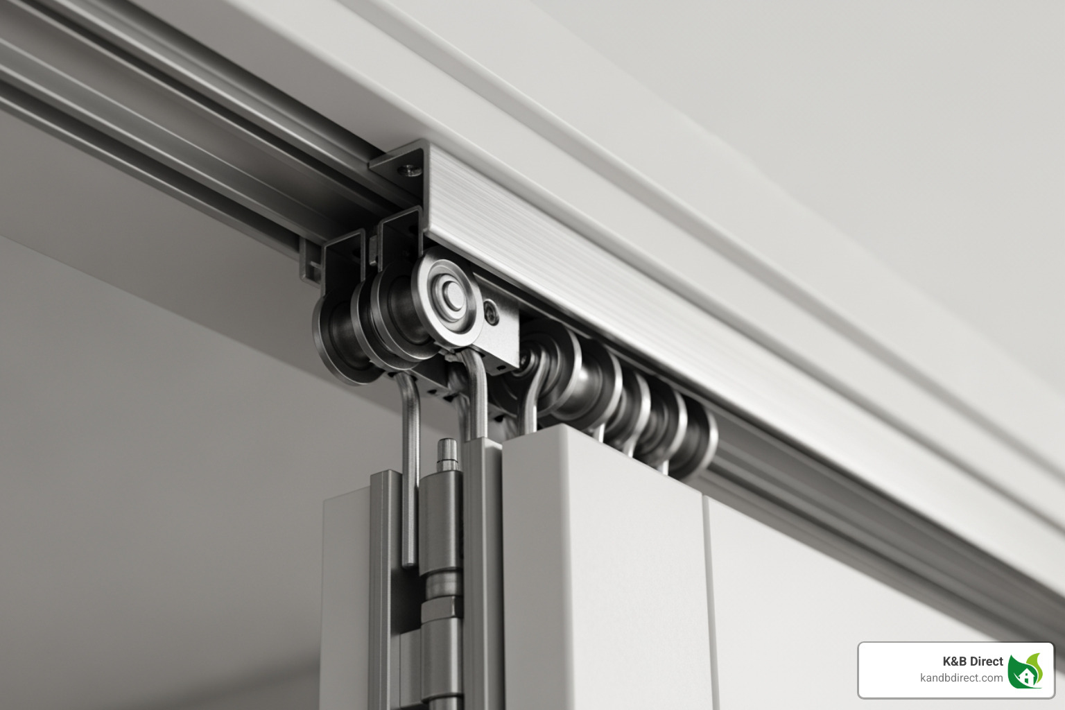Detailed look at a top-hung track system for folding doors
