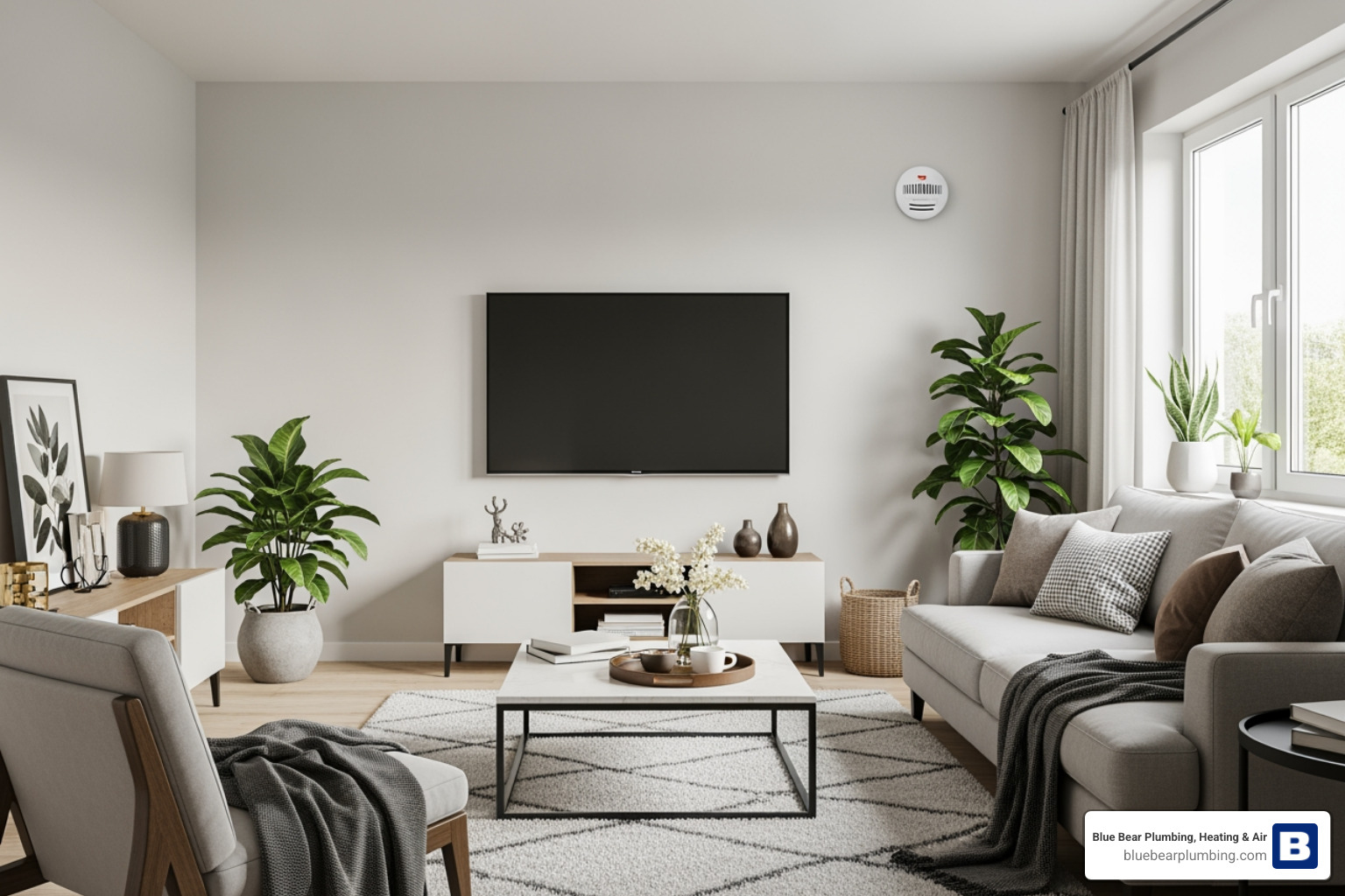 Safety hazards inside a home with carbon monoxide detector on a wall Safety hazards inside a home with carbon monoxide detector on a wall