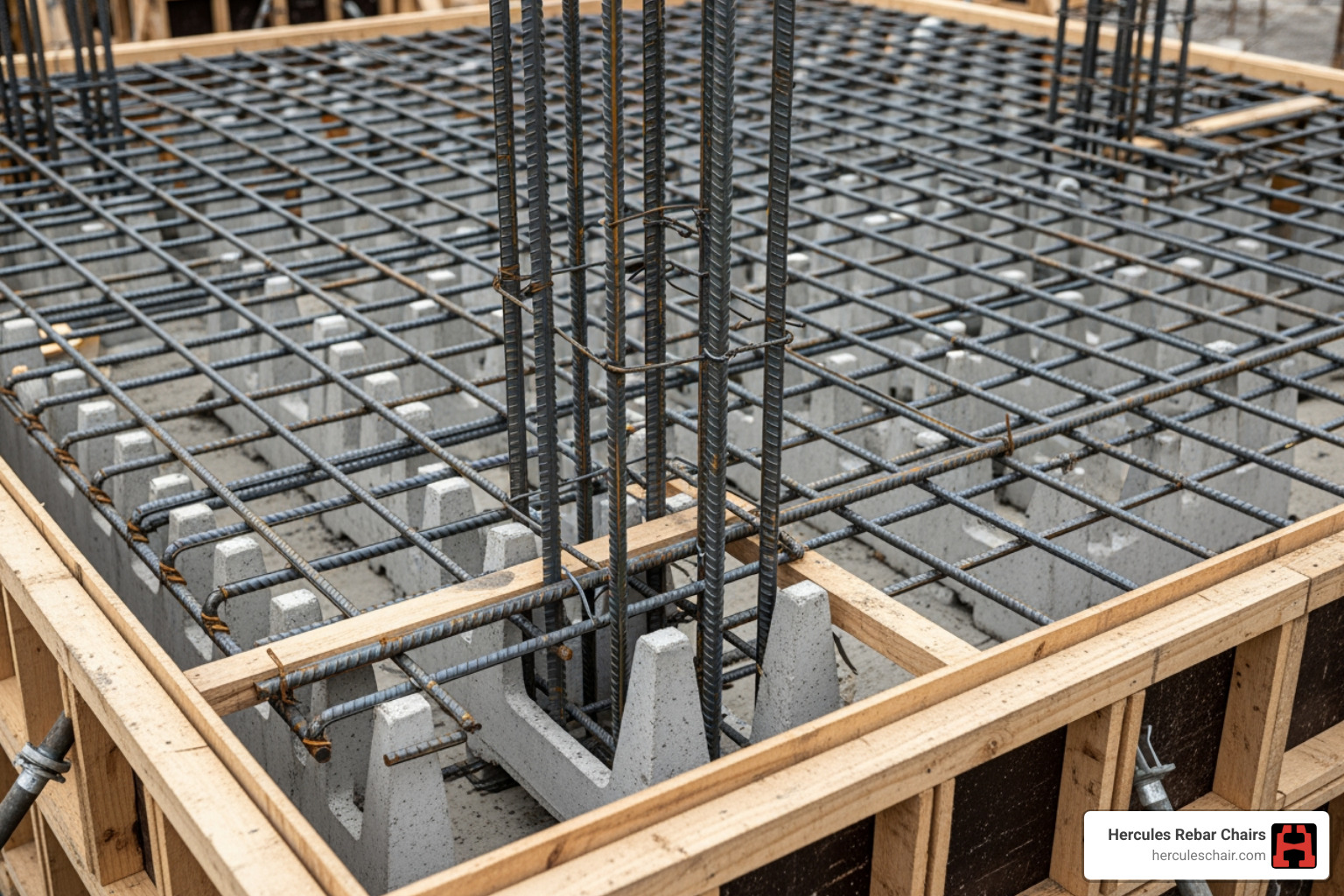 properly elevated rebar grid before concrete pour
