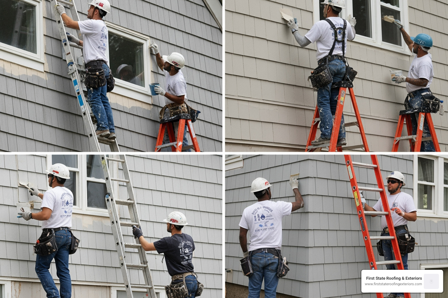 professional painters prepping and painting diverse siding materials professional painters prepping and painting diverse siding materials
