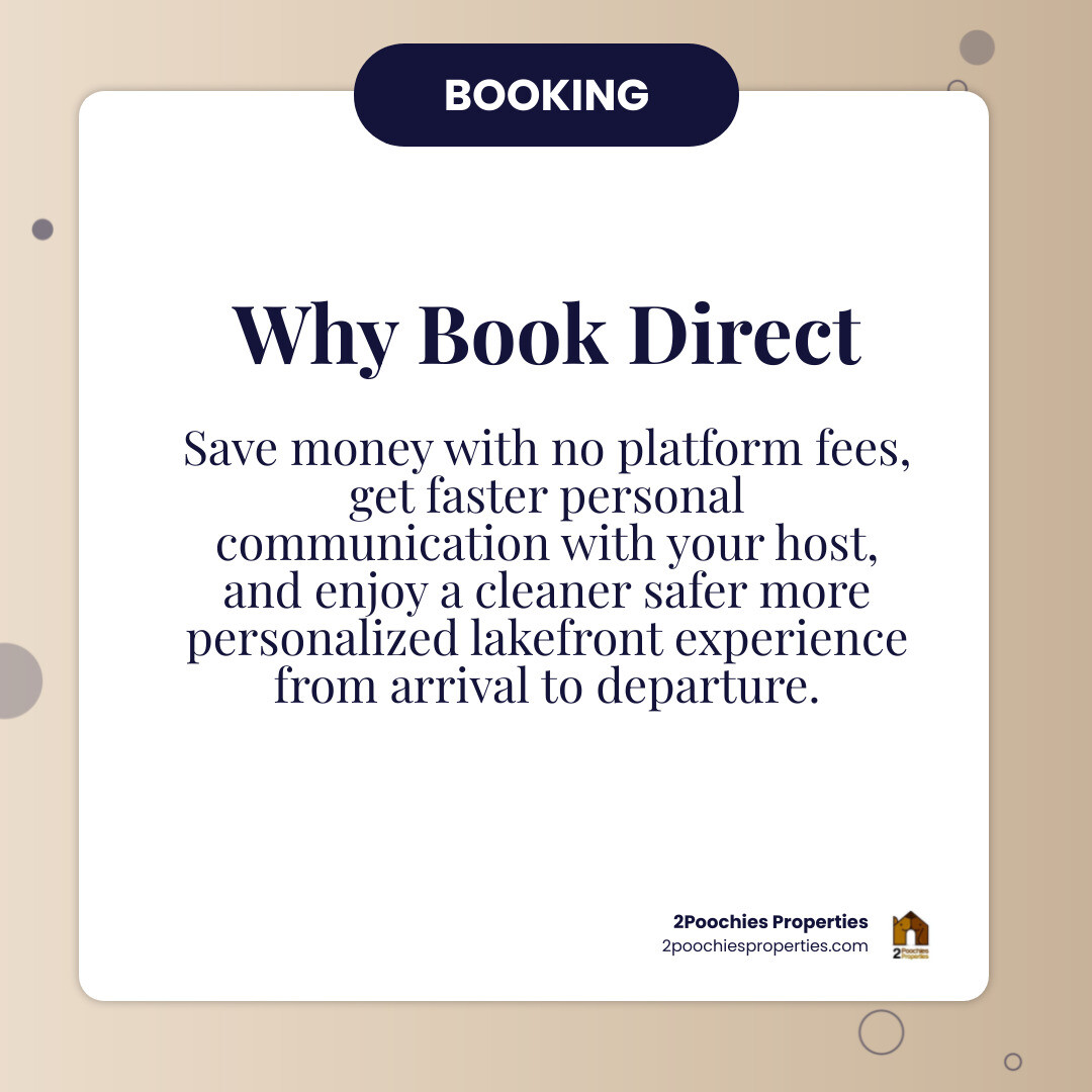 Benefits of booking direct vs third-party platforms for lakefront home rentals infographic Benefits of booking direct vs third-party platforms for lakefront home rentals infographic