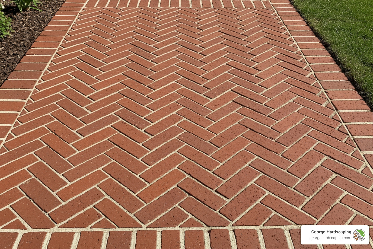 An elegant herringbone pattern brick entryway showing the rich texture and interlocking design An elegant herringbone pattern brick entryway showing the rich texture and interlocking design
