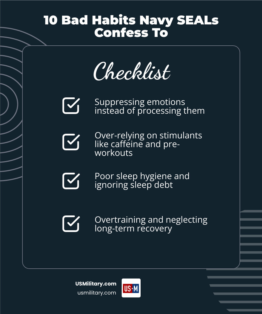 10 bad habits Navy SEALs confess to - infographic overview of physical and mental toll infographic 10 bad habits Navy SEALs confess to - infographic overview of physical and mental toll infographic