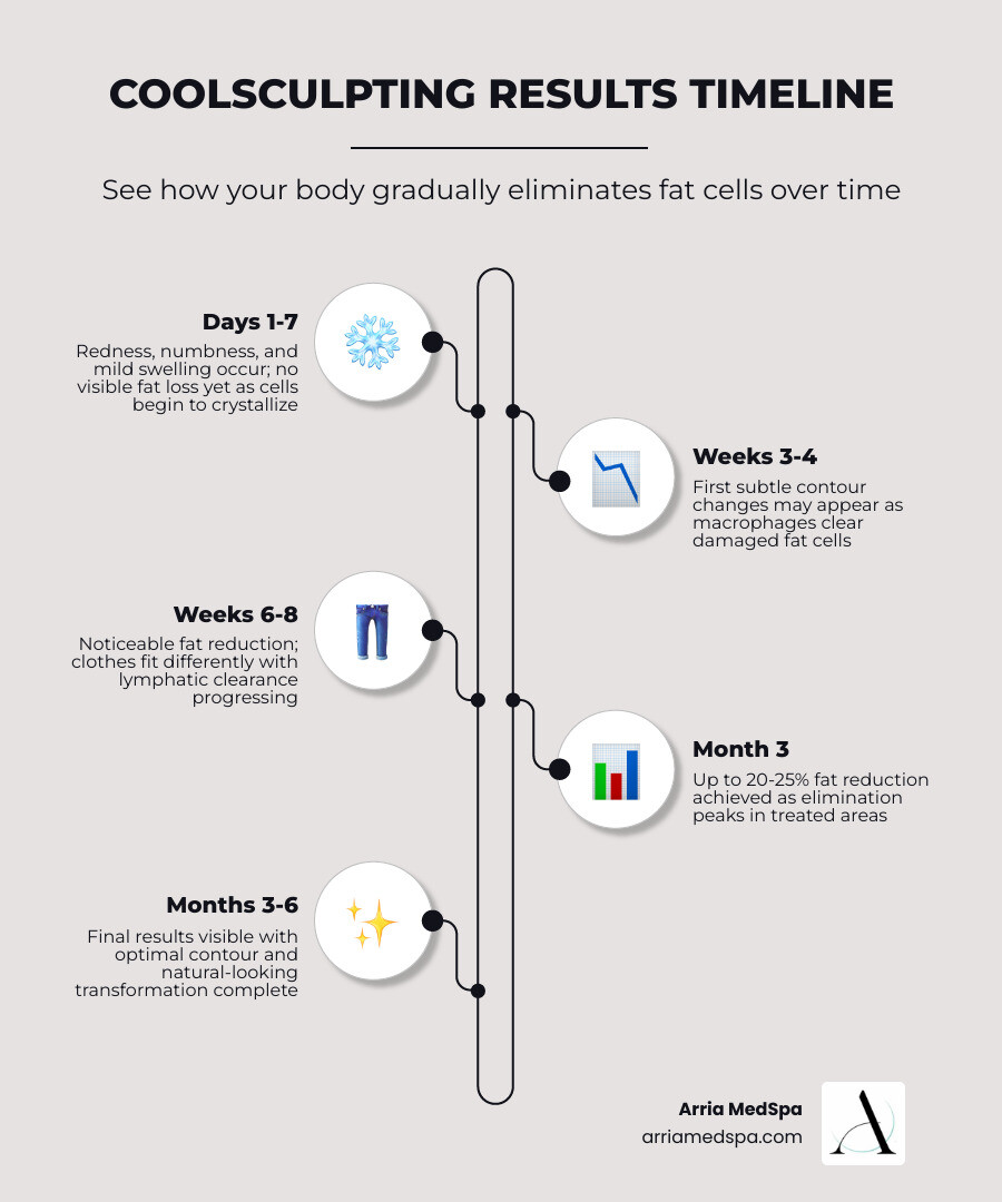 Coolsculpting Results Timeline Infographic Showing Fat Reduction Progress From Day 1 To Month 6 Infographic