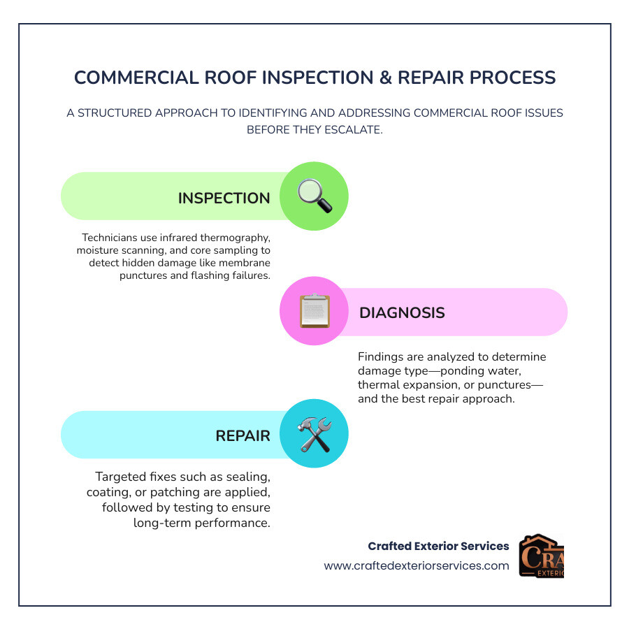 Step-by-step commercial roof inspection and repair process infographic infographic Step-by-step commercial roof inspection and repair process infographic infographic