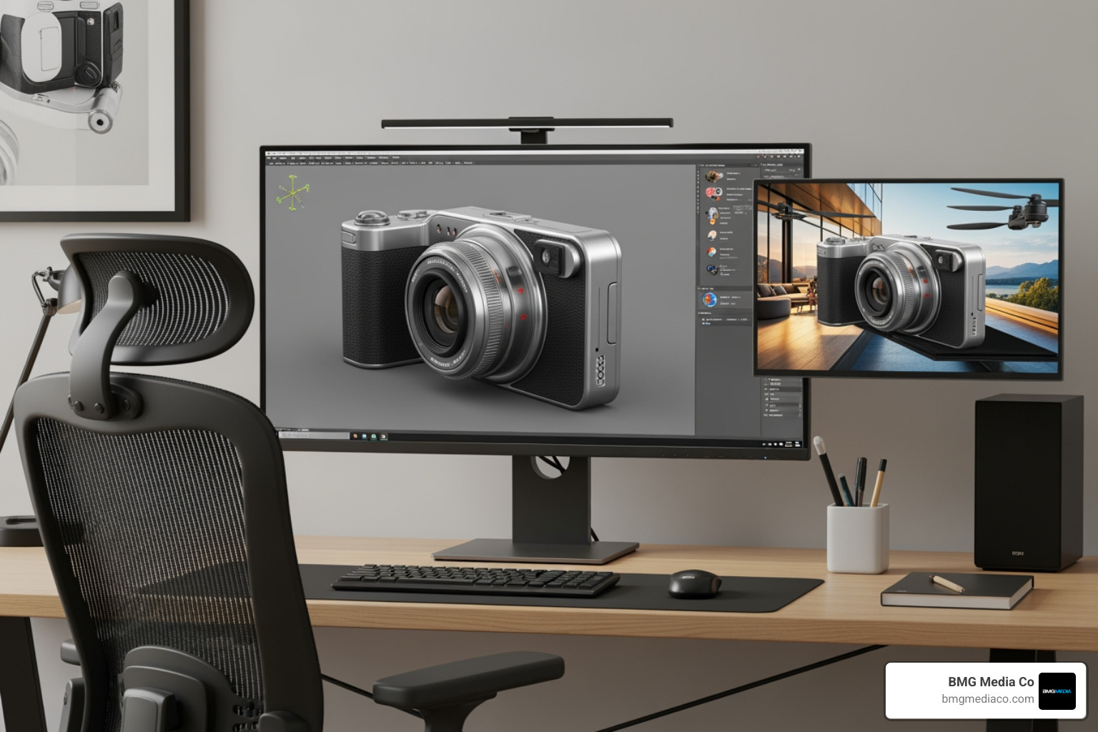 AI-assisted 3D rendering workflow showing hybrid generation and precise detailing