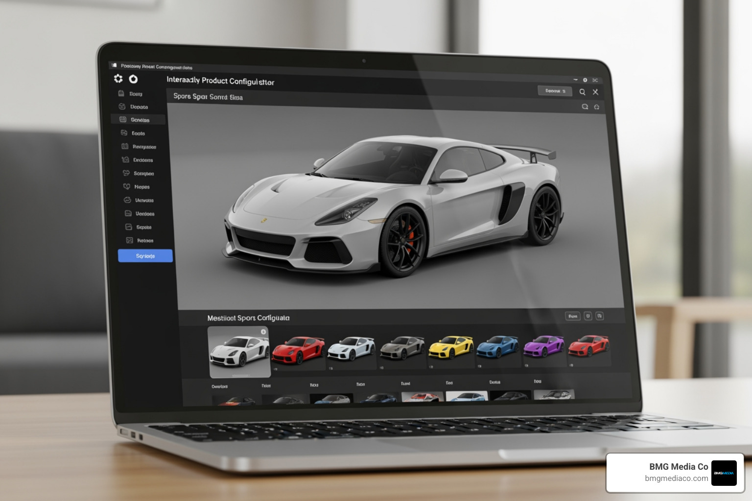 Interactive 3D product configurator in action showing customizable color and material options