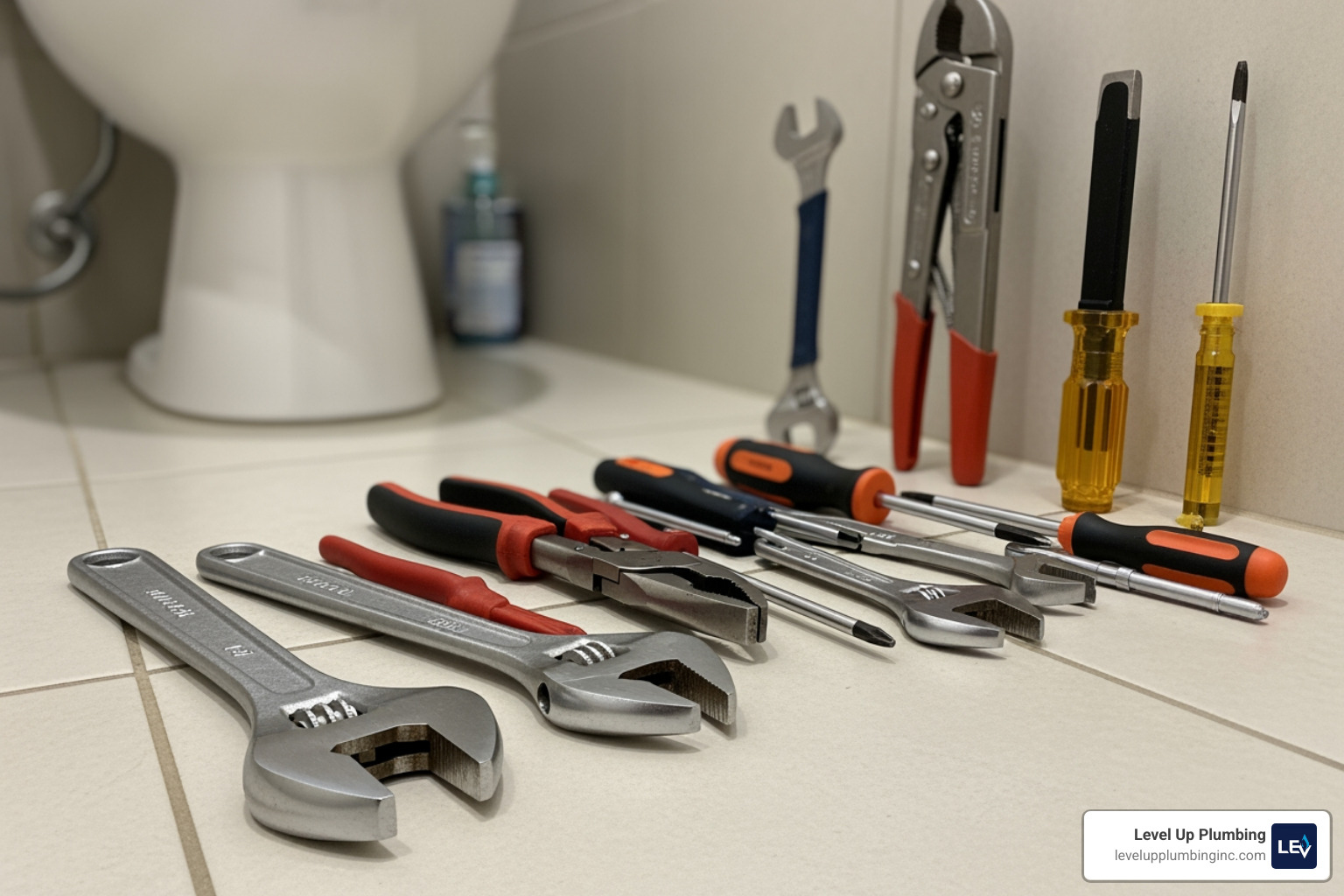 tools laid out on a bathroom floor