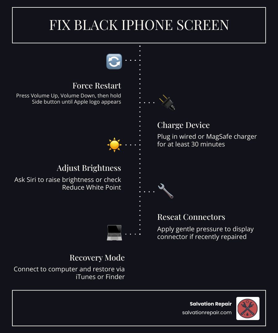 Steps to diagnose and fix a black iPhone screen infographic infographic Steps to diagnose and fix a black iPhone screen infographic infographic