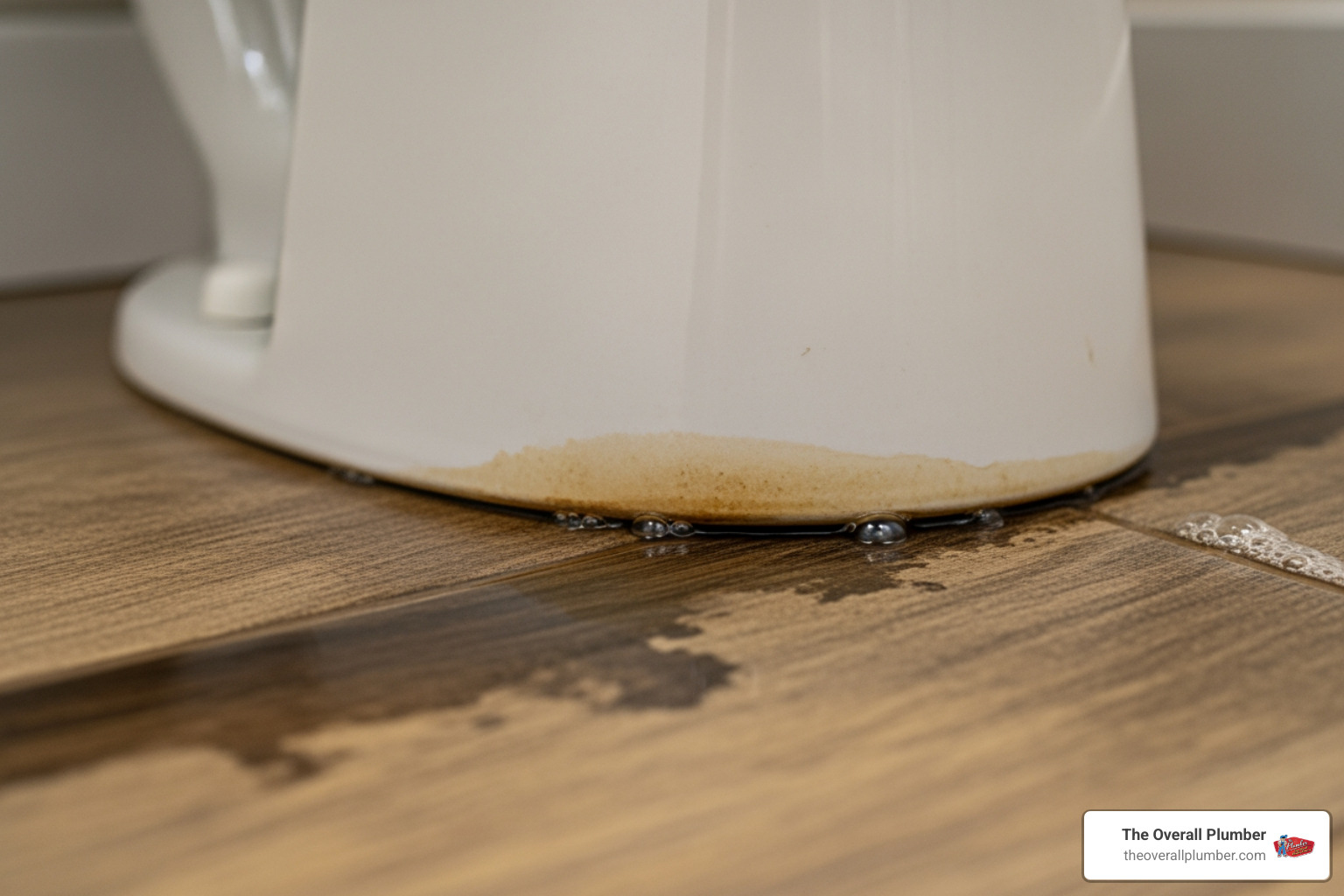 leaking toilet base showing signs of water damage leaking toilet base showing signs of water damage