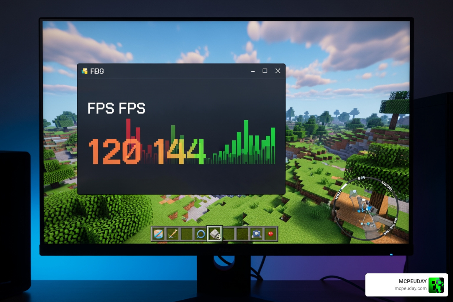 In-game FPS counter showing optimized Minecraft performance with FirmamentCraft In-game FPS counter showing optimized Minecraft performance with FirmamentCraft