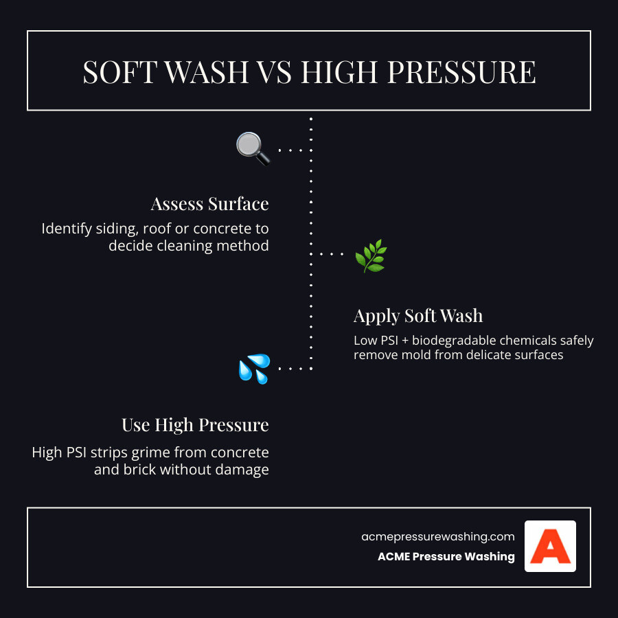 Soft washing vs pressure washing comparison infographic for local pressure washing companies infographic