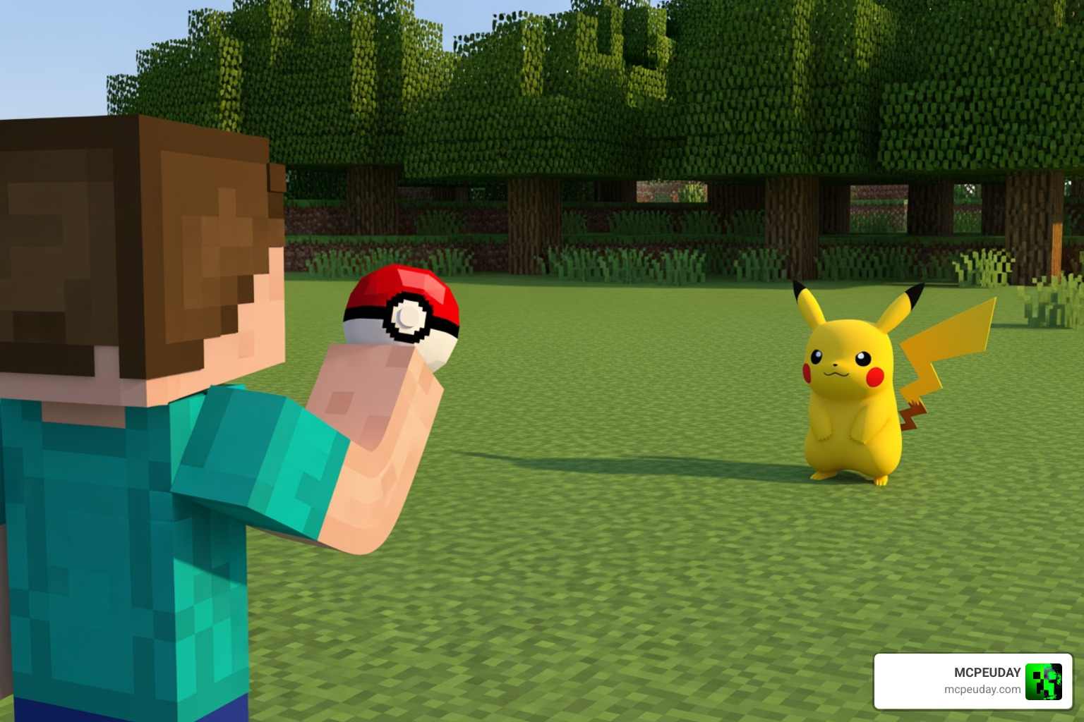 Catching a wild Pokémon in Minecraft Bedrock Catching a wild Pokémon in Minecraft Bedrock