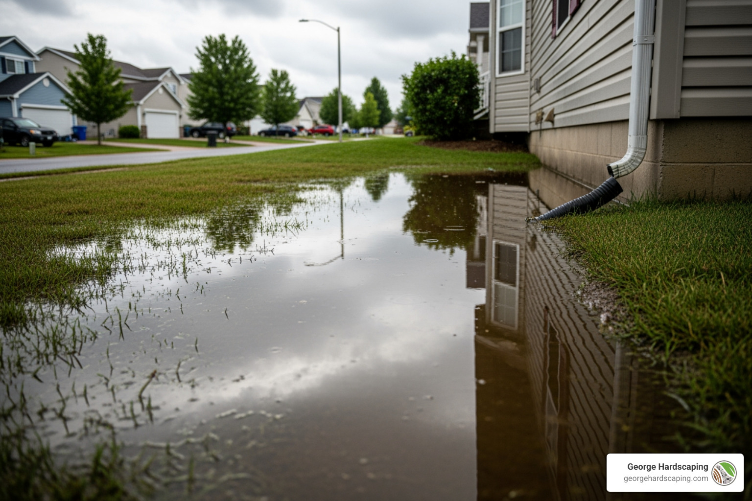 poor yard grading and surface water pooling near foundation