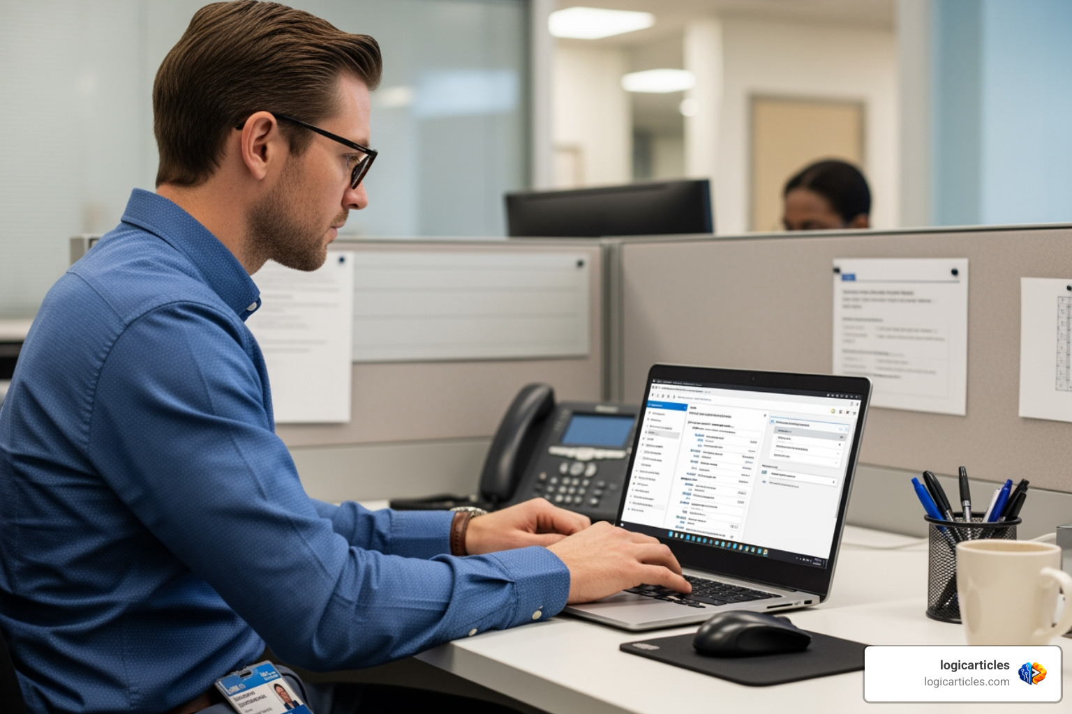 Administrator setting up mobile device management profiles for clinical staff
