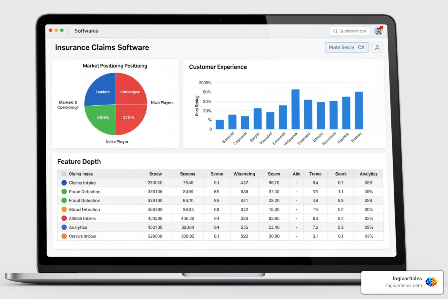 Vendor comparison dashboard showing market positioning, CX scores, and feature depth