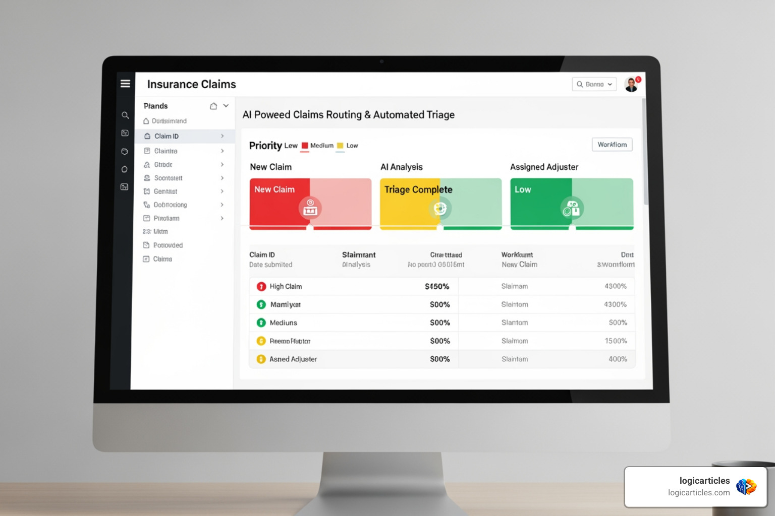 AI claims routing and automated triage visualization