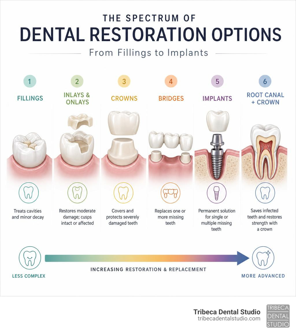 Spectrum of dental restoration options from fillings to implants infographic infographic Spectrum of dental restoration options from fillings to implants infographic infographic