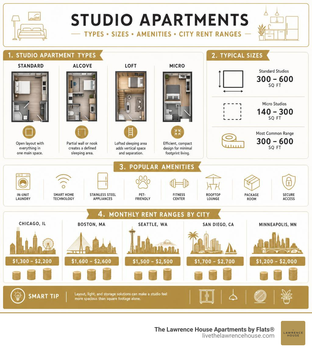 infographic showing studio apartment types sizes amenities and city options infographic infographic showing studio apartment types sizes amenities and city options infographic