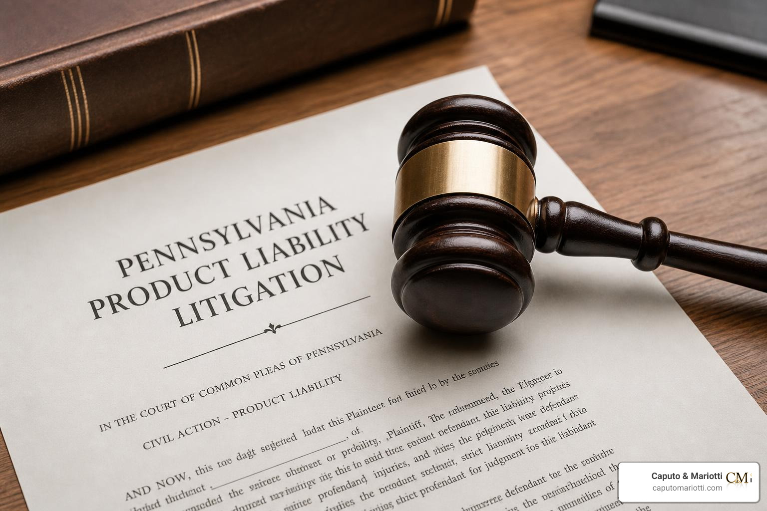 A classic wooden gavel sitting on a legal document representing Pennsylvania product liability litigation A classic wooden gavel sitting on a legal document representing Pennsylvania product liability litigation