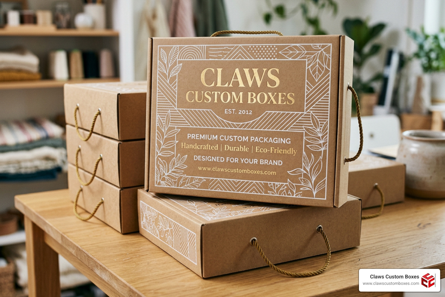 Custom printed kraft boxes featuring elegant white ink and gold foil stamping Custom printed kraft boxes featuring elegant white ink and gold foil stamping