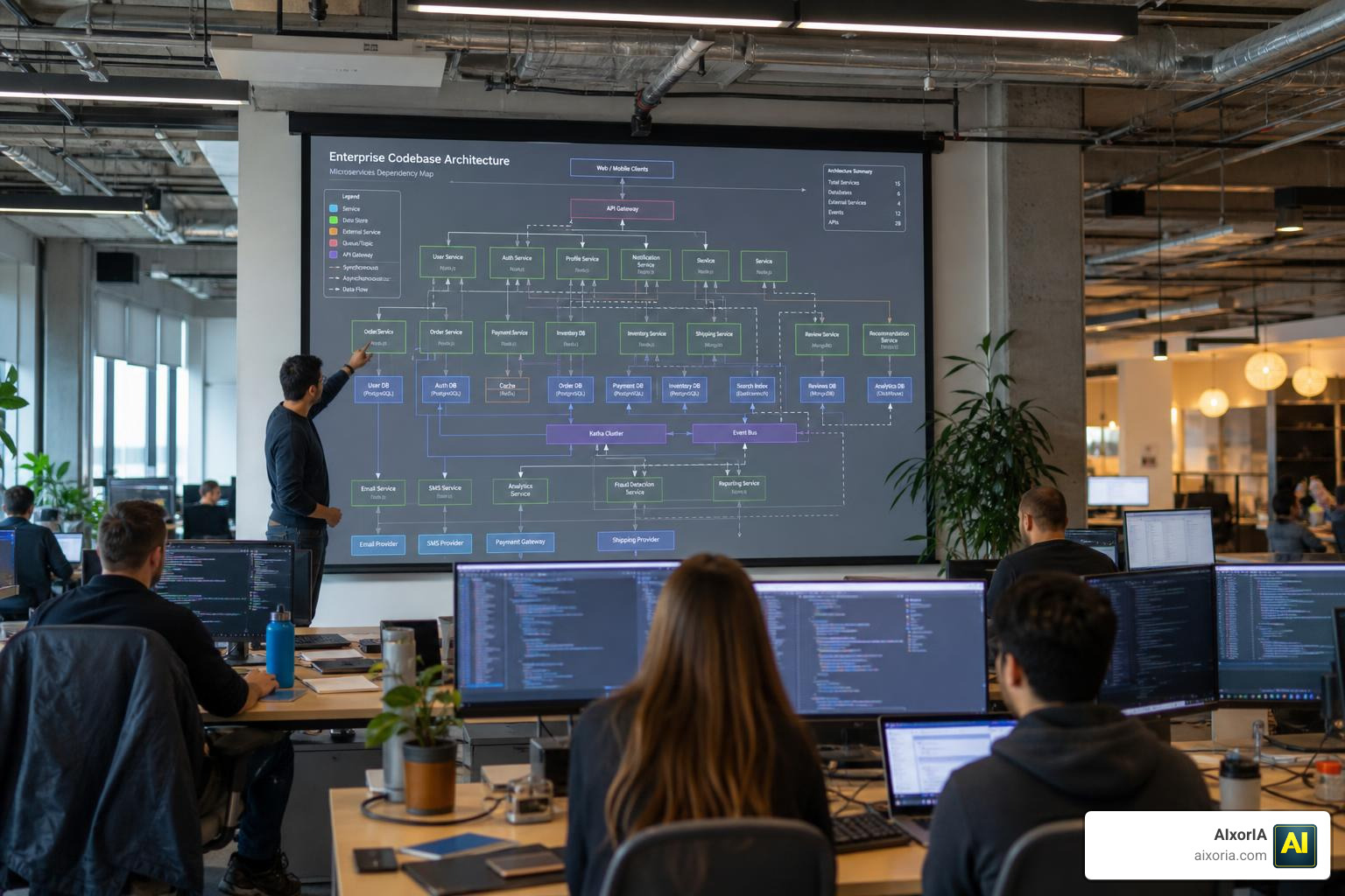 Enterprise codebase architecture mapping dependencies across microservices