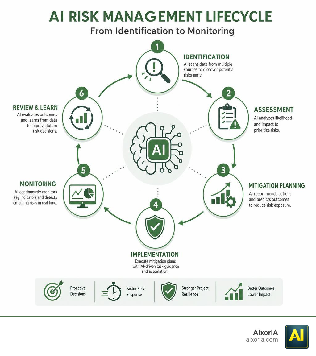 AI risk management lifecycle from identification to monitoring infographic infographic