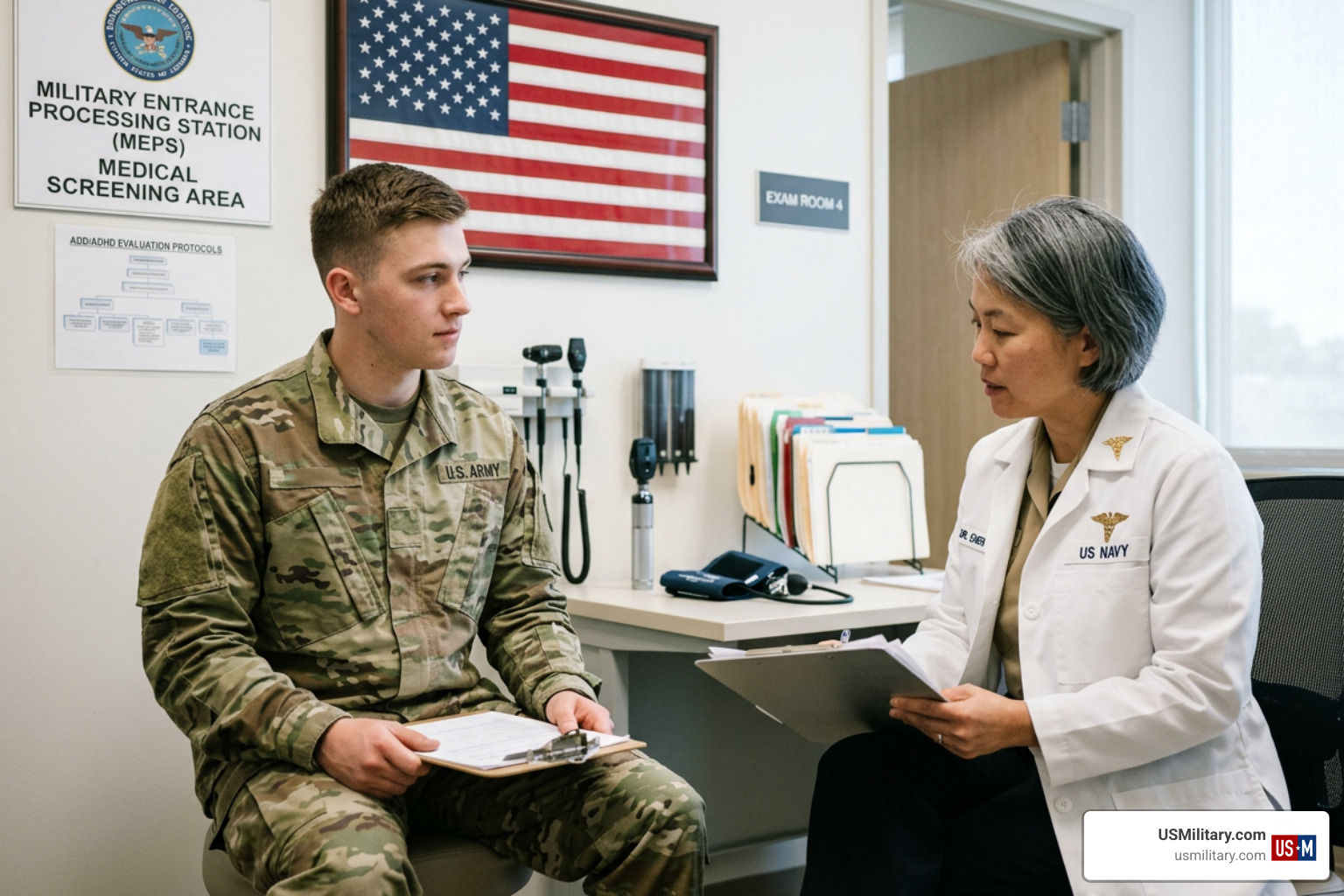 military recruit undergoing medical screening ADHD enlistment Department of Defense MEPS military recruit undergoing medical screening ADHD enlistment Department of Defense MEPS