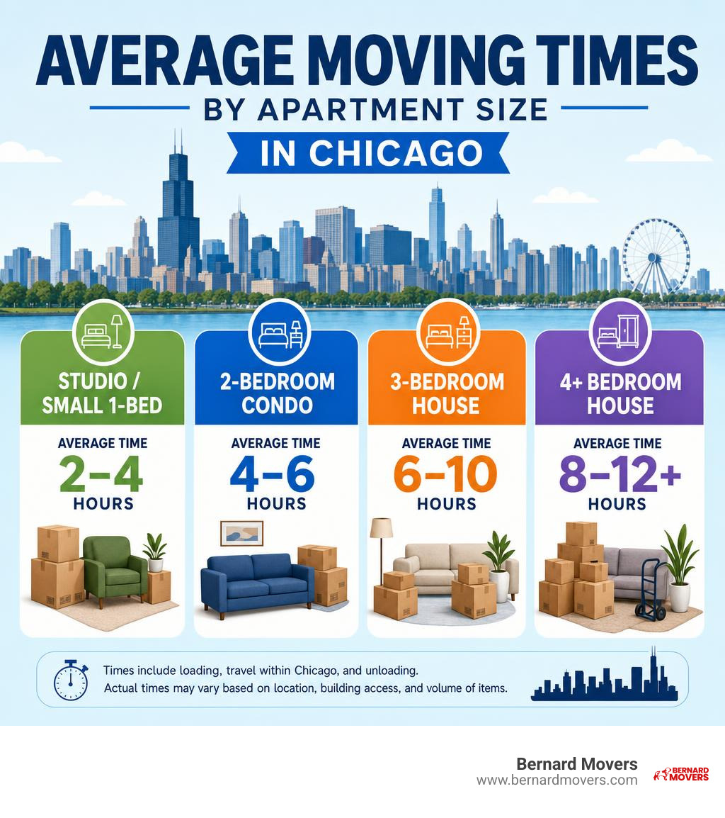 Stat showing average moving times for different apartment sizes in Chicago infographic