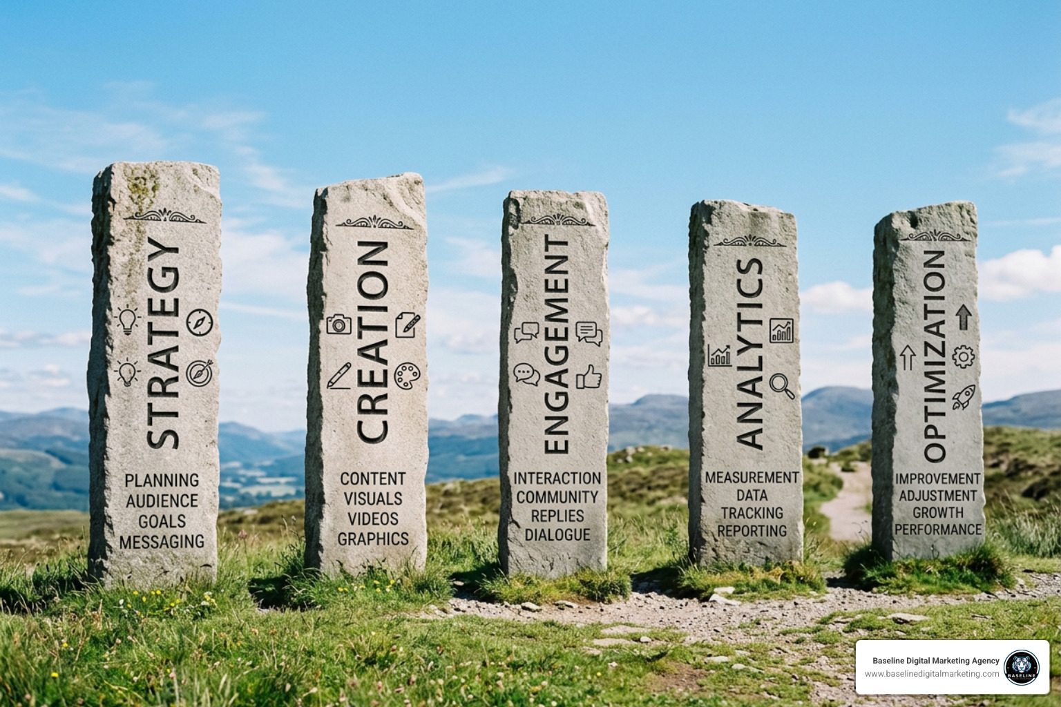 The five core pillars of social media marketing process flow The five core pillars of social media marketing process flow