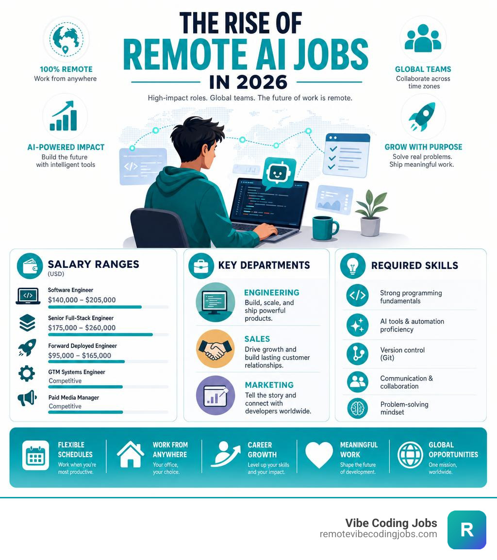 Infographic: Rise of remote Cursor AI jobs, salary ranges, key departments, and required skills in 2026 infographic
