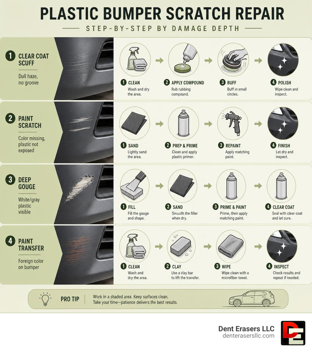 Step-by-step overview of plastic bumper scratch repair methods by damage depth infographic Step-By-Step Overview Of Plastic Bumper Scratch Repair Methods By Damage Depth Infographic