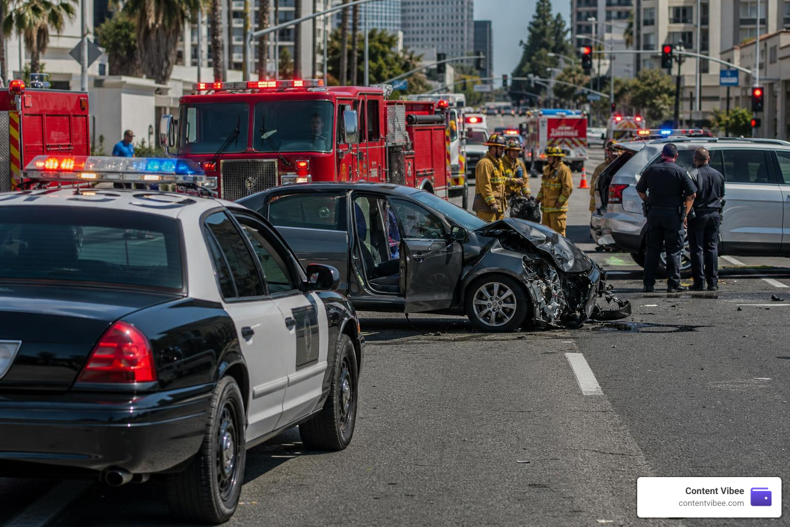 emergency response vehicles responding to a crash in Long Beach
