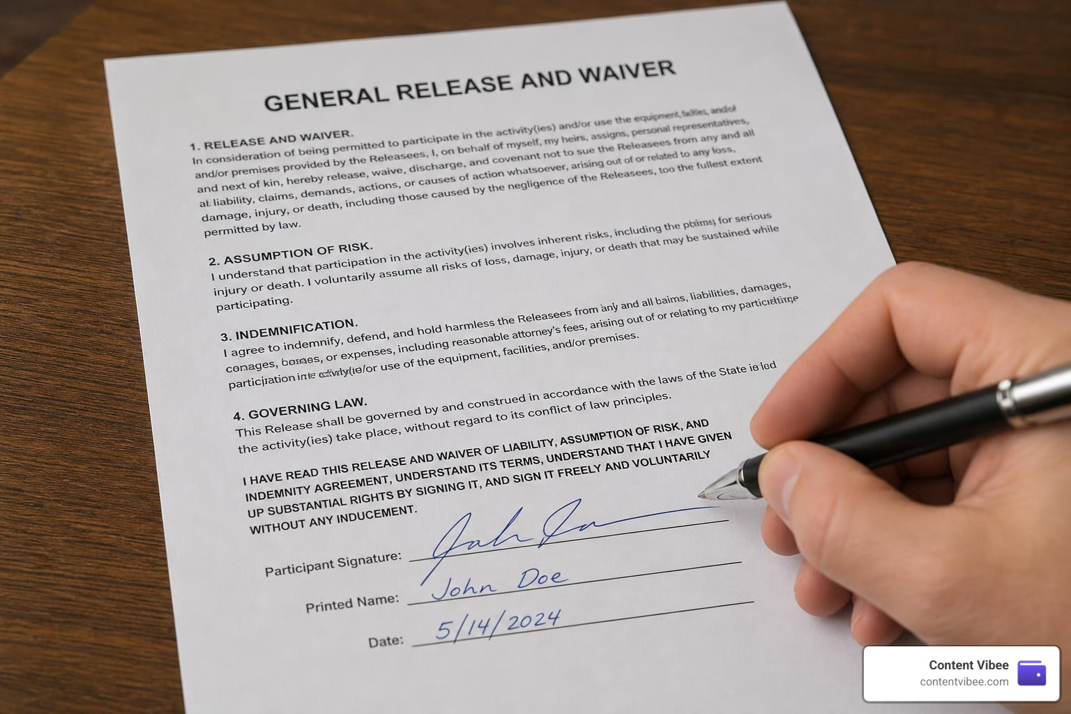 signed legal release form