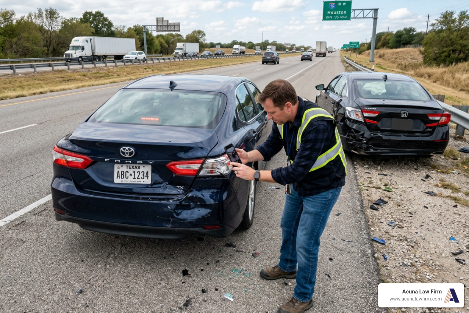 Driver collecting evidence at crash scene Driver collecting evidence at crash scene