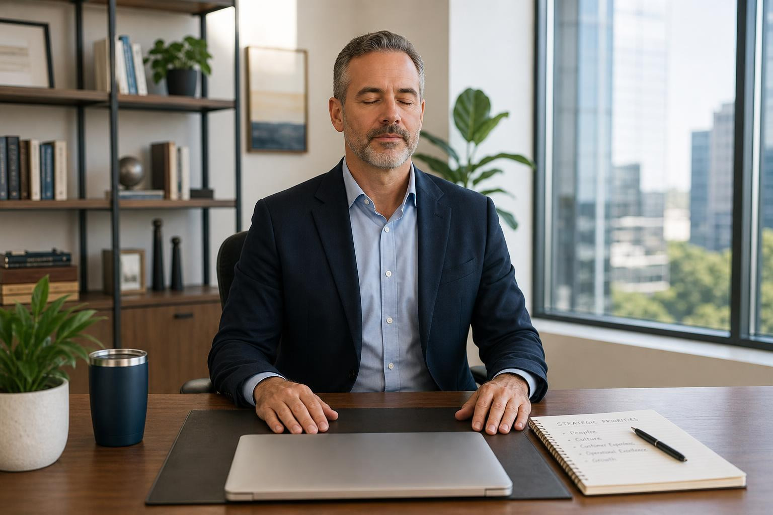 An Executive Practicing Mindfulness And Strategic Reflection In A Balanced Environment An Executive Practicing Mindfulness And Strategic Reflection In A Balanced Environment