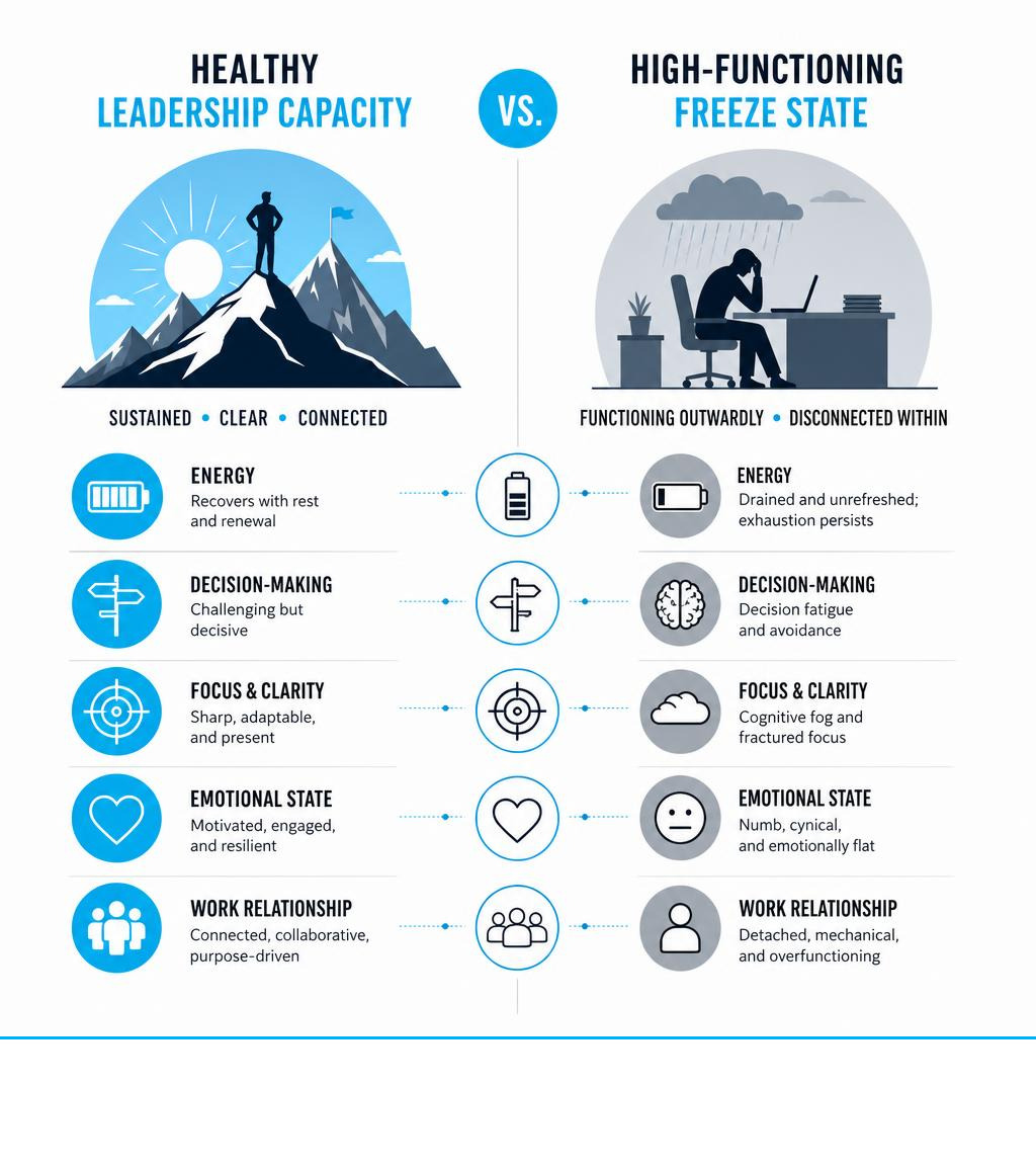 A Comparison Of Healthy Leadership Capacity Versus The High-Functioning Freeze State Infographic A Comparison Of Healthy Leadership Capacity Versus The High-Functioning Freeze State Infographic