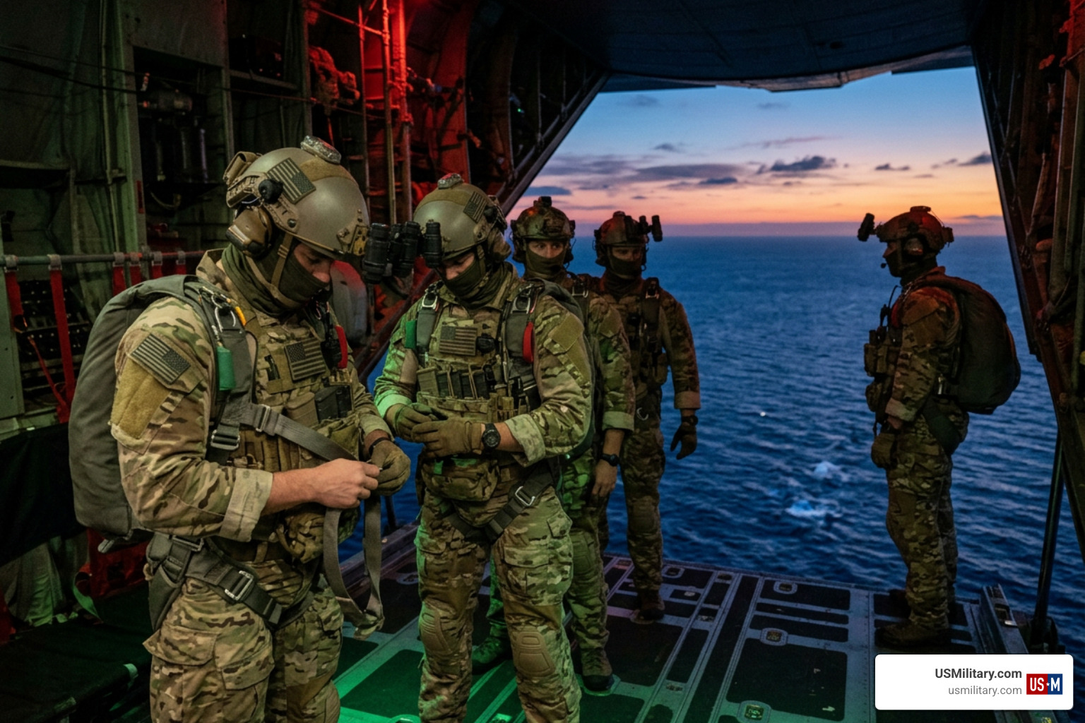 DEVGRU operators preparing for a high-altitude low-opening maritime insertion
